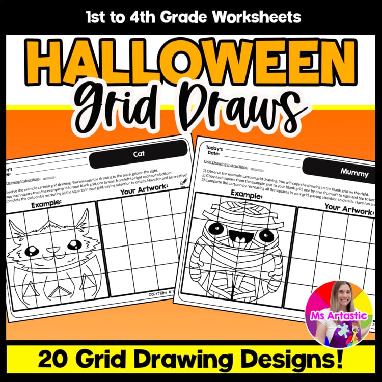 Halloween Cartoon Grid Drawing Worksheets Halloween Drawing Activities for Kids