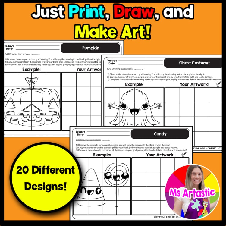 Halloween Cartoon Grid Drawing Worksheets Halloween Drawing Activities for Kids – image 2