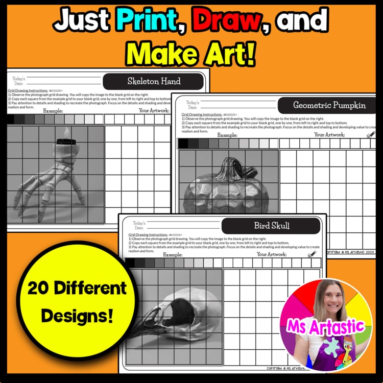 Halloween Value Grid Drawing Worksheets Halloween Shading Observation Drawing – image 2