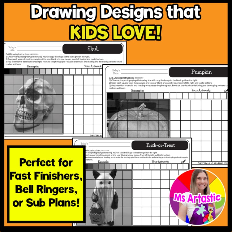 Halloween Value Grid Drawing Worksheets Halloween Shading Observation Drawing – image 3