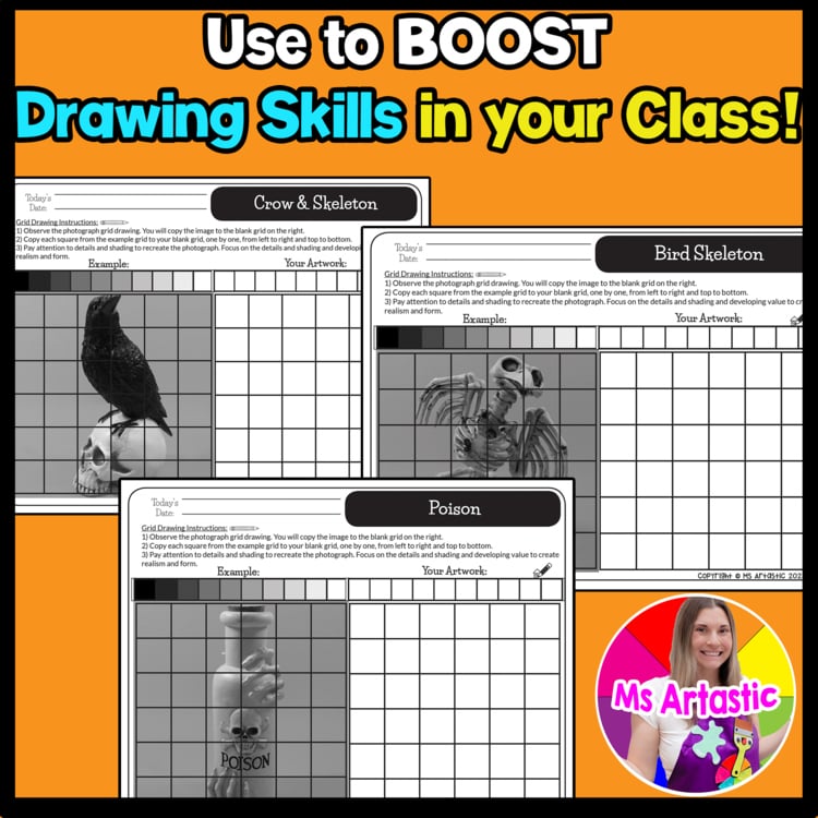 Halloween Value Grid Drawing Worksheets Halloween Shading Observation Drawing – image 4