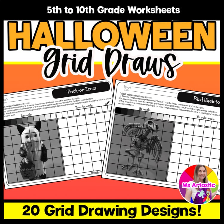 Halloween Value Grid Drawing Worksheets Halloween Shading Observation Drawing