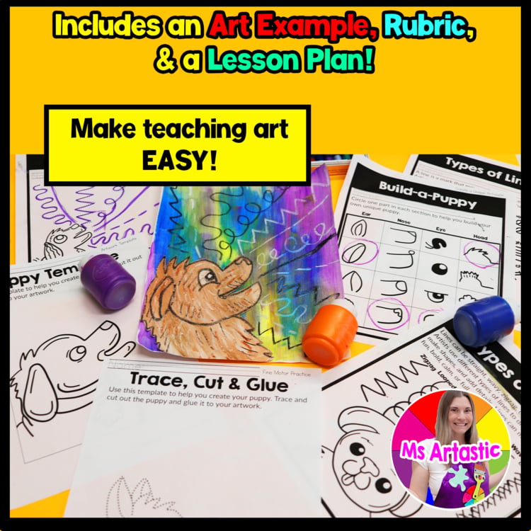 Kindergarten Art Activity Puppy Line Art Lesson Types of Lines Art Project – image 2