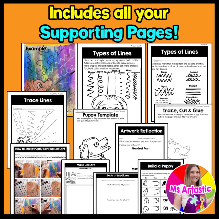 Kindergarten Art Activity Puppy Line Art Lesson Types of Lines Art Project – image 3