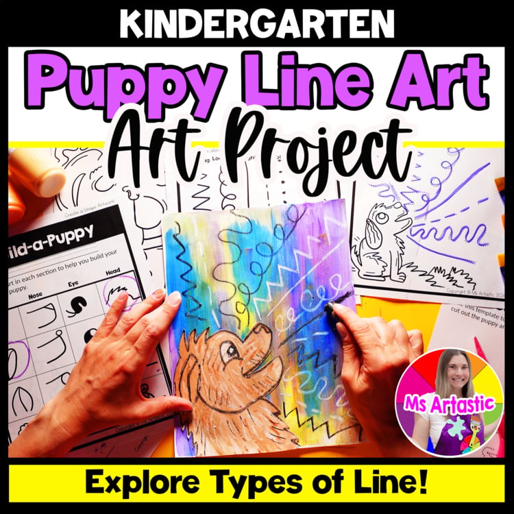 Kindergarten Art Activity Puppy Line Art Lesson Types of Lines Art Project