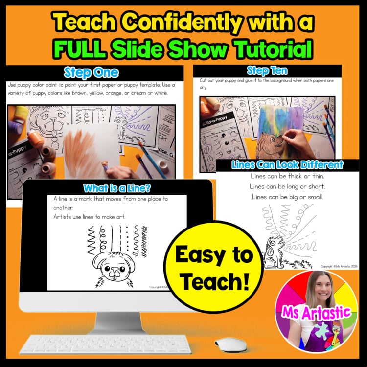 Kindergarten Art Activity Puppy Line Art Lesson Types of Lines Art Project – image 4