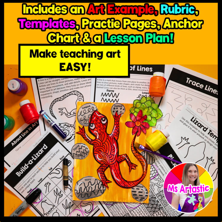 Line Lesson Line Lizard Art Project 1st Grade Art Activity Element of Art Line – image 2