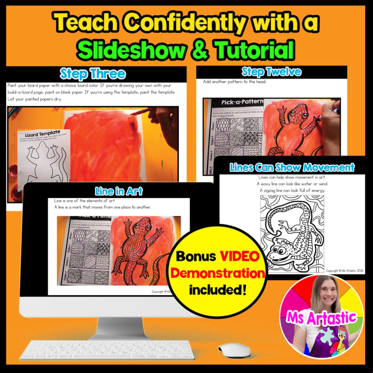 Line Lesson Line Lizard Art Project 1st Grade Art Activity Element of Art Line – image 4