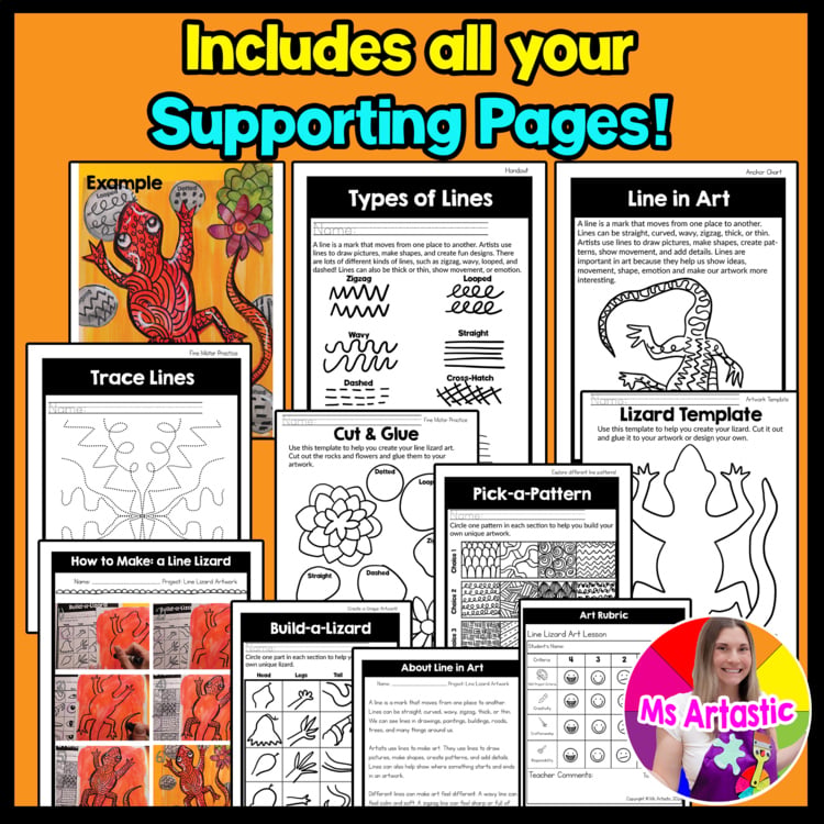 Line Lesson Line Lizard Art Project 1st Grade Art Activity Element of Art Line – image 3