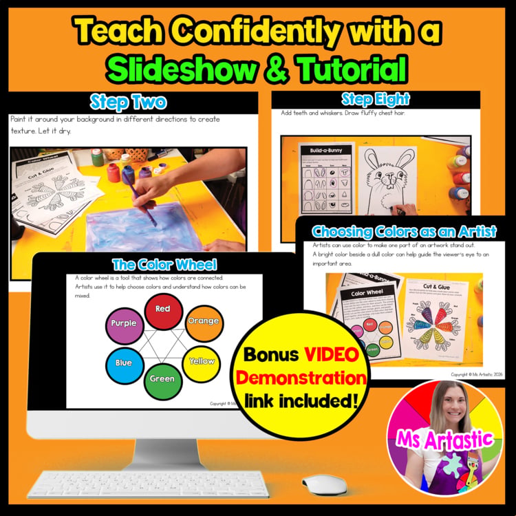 Color Wheel Art Lesson 2nd Grade Element of Art Project Colors Bunny Art Project – image 4