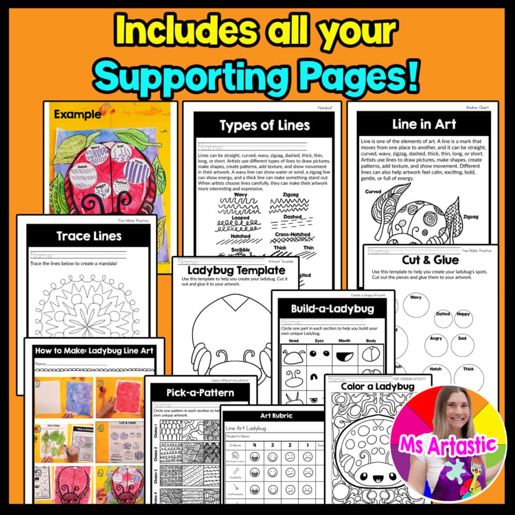 Line Art Lesson 2nd Grade Types of Lines Art Project Ladybug Art Activity BTS – image 4