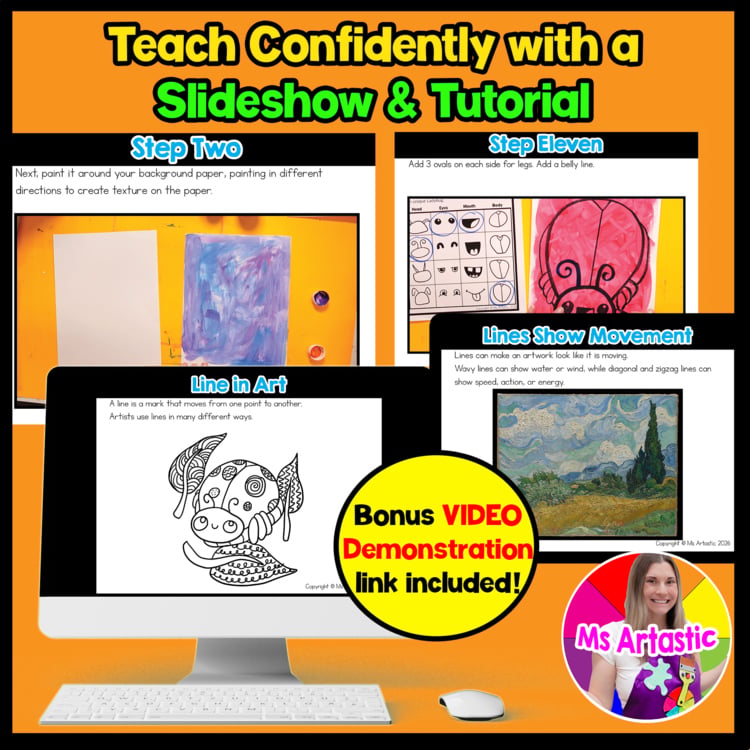Line Art Lesson 2nd Grade Types of Lines Art Project Ladybug Art Activity BTS – image 2