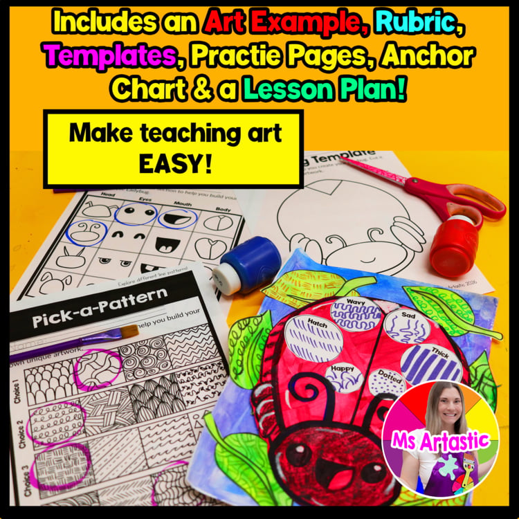 Line Art Lesson 2nd Grade Types of Lines Art Project Ladybug Art Activity BTS – image 3