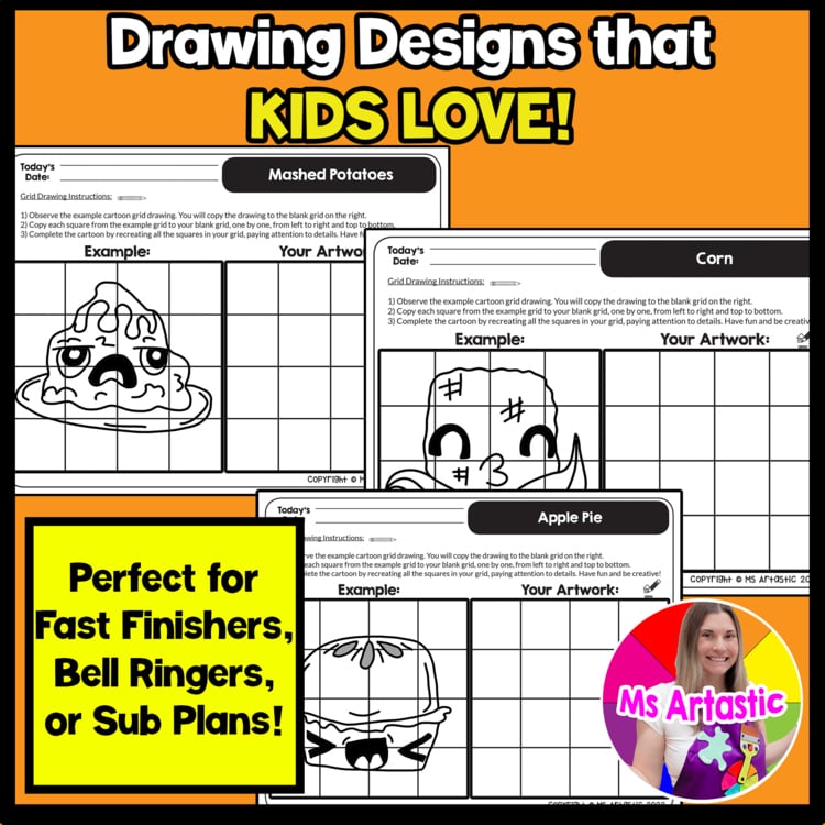 Thanksgiving Cartoon Grid Drawing Worksheets Thanksgiving Drawing Art Activities – image 3