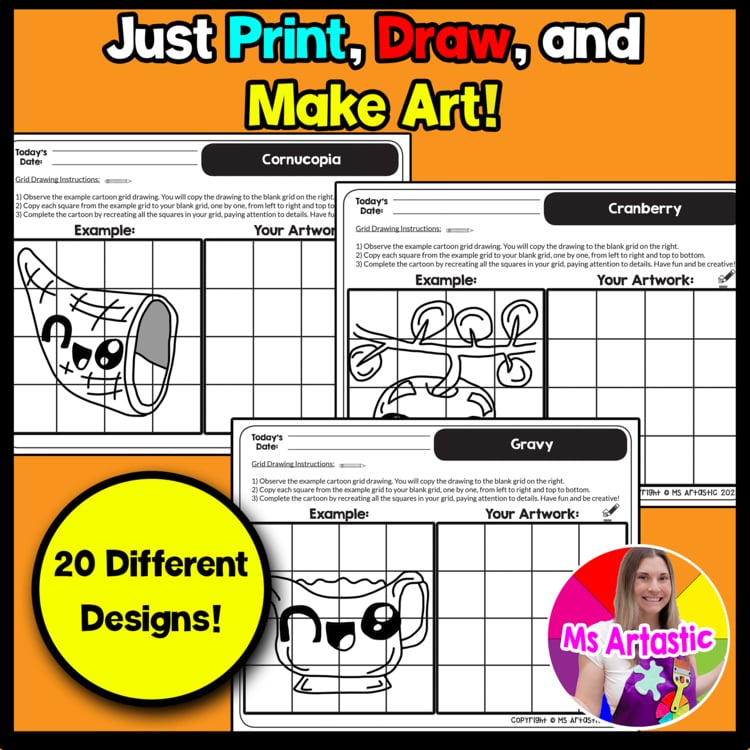 Thanksgiving Cartoon Grid Drawing Worksheets Thanksgiving Drawing Art Activities – image 2