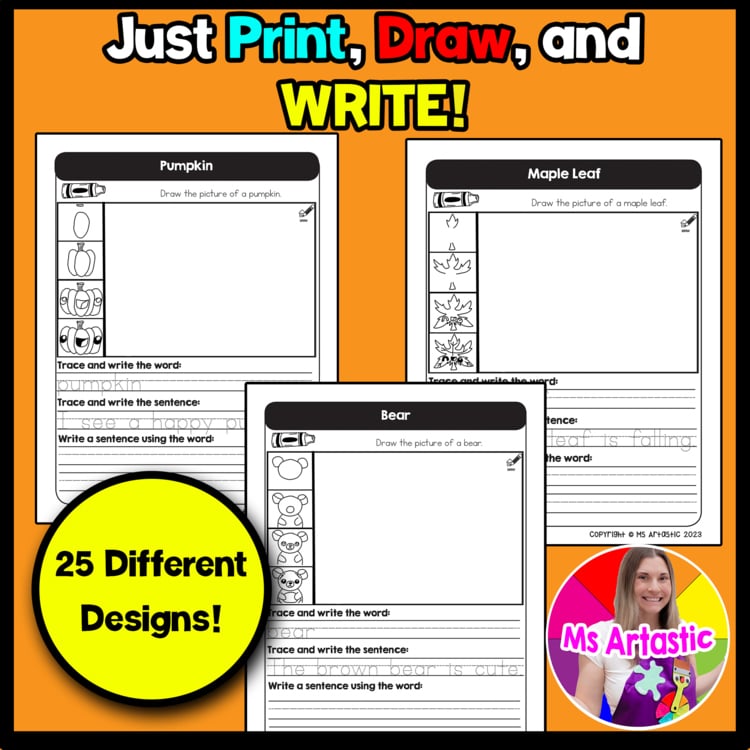 November Writing Practice Directed Drawing Fall Write and Draw Sentence Writing – image 2