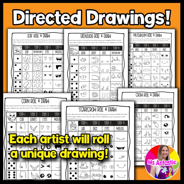 Autumn Roll and Draw Directed Drawing Activity Fall Art Game Autumn Art Lesson – image 4