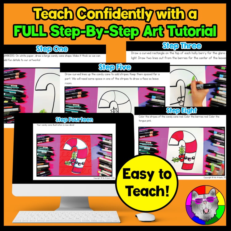 Christmas Art Project Candy Cane Art Lesson Christmas Art Activity December Art – image 2