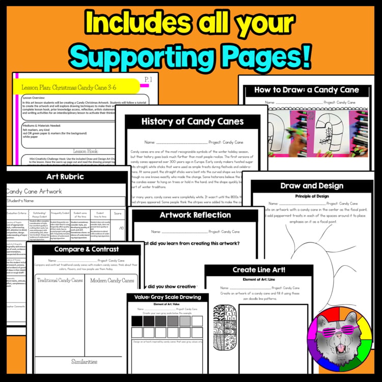 Christmas Art Project Candy Cane Art Lesson Christmas Art Activity December Art – image 3