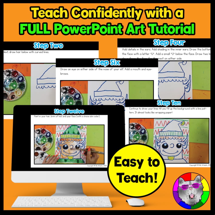 Christmas Art Project Santas Elf Art Lesson Christmas Art Activity December Art – image 2