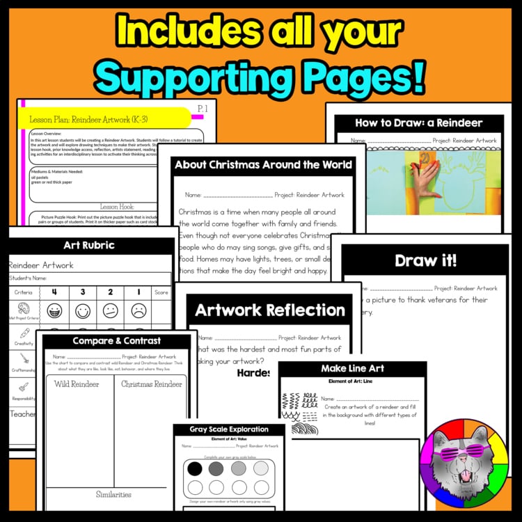 Christmas Art Project Reindeer Art Lesson Christmas Art Activity December Art – image 3