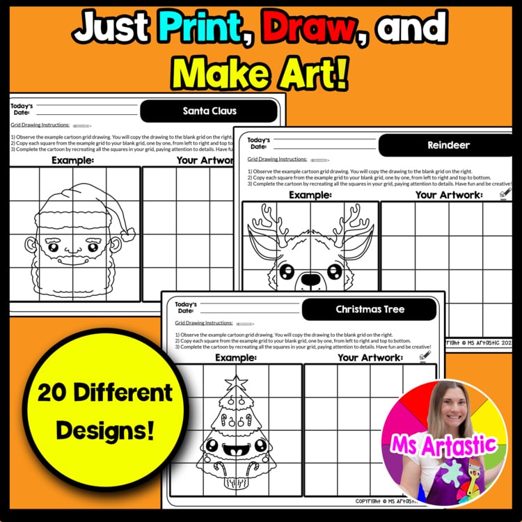 Christmas Cartoon Grid Drawing Worksheets Christmas Drawing Activities for Kids – image 2