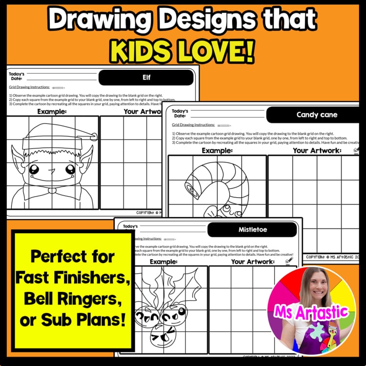 Christmas Cartoon Grid Drawing Worksheets Christmas Drawing Activities for Kids – image 3