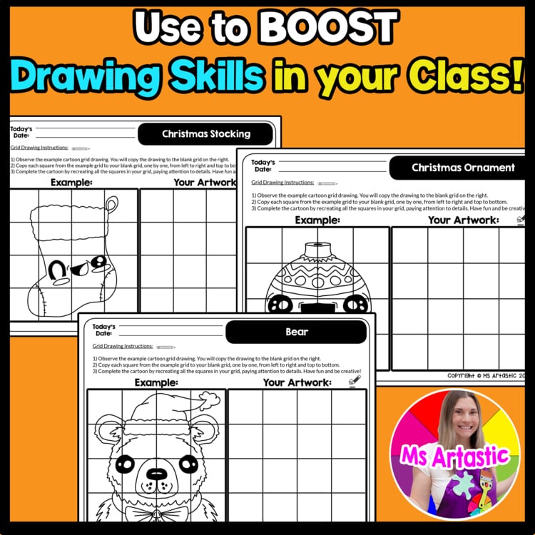 Christmas Cartoon Grid Drawing Worksheets Christmas Drawing Activities for Kids – image 4