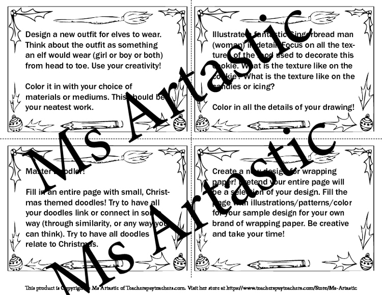 Christmas Art Drawing Task Cards or Sketchbook Prompts – image 2