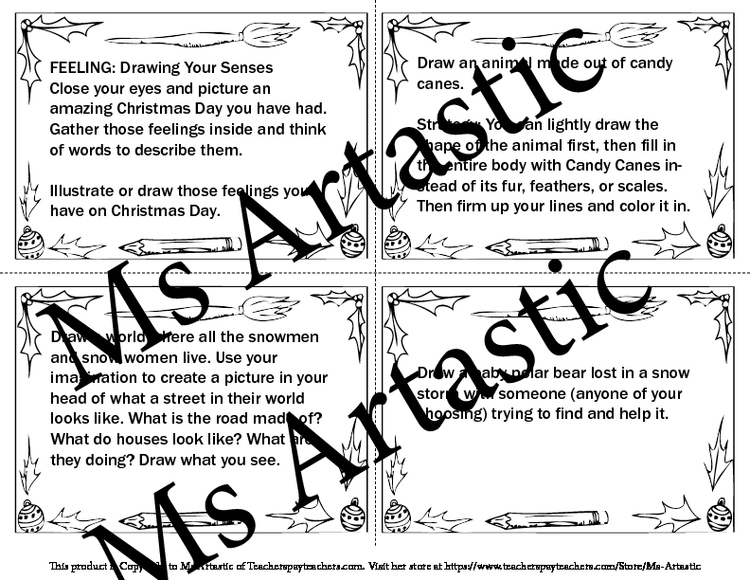 Christmas Art Drawing Task Cards or Sketchbook Prompts – image 4