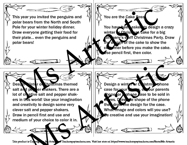 Christmas Art Drawing Task Cards or Sketchbook Prompts – image 3