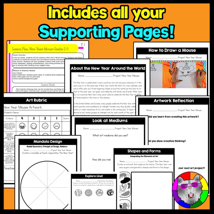 New Years Art Lesson New Year Mouse Art Project Winter Art Activity January Art – image 3