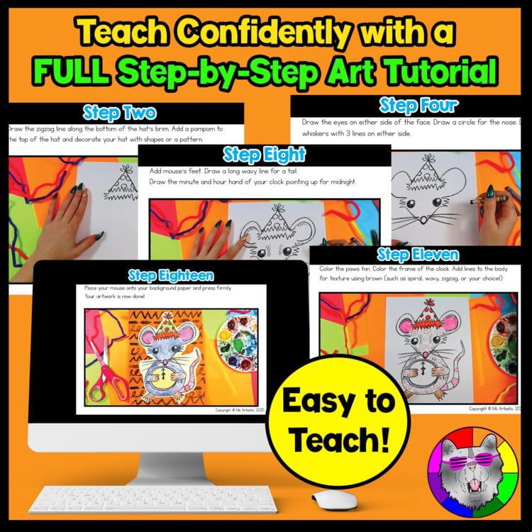 New Years Art Lesson New Year Mouse Art Project Winter Art Activity January Art – image 2