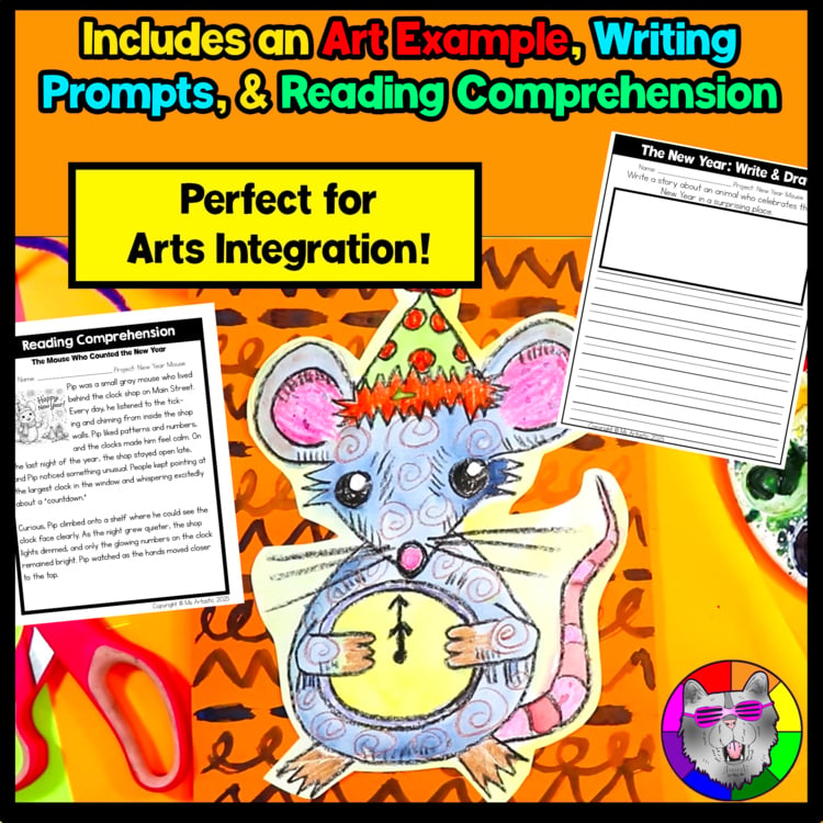 New Years Art Lesson New Year Mouse Art Project Winter Art Activity January Art – image 4