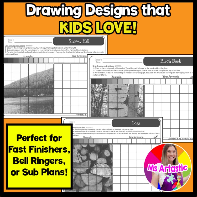 Winter Value Grid Drawing Worksheets Winter Shading and Observation Drawing Art – image 3