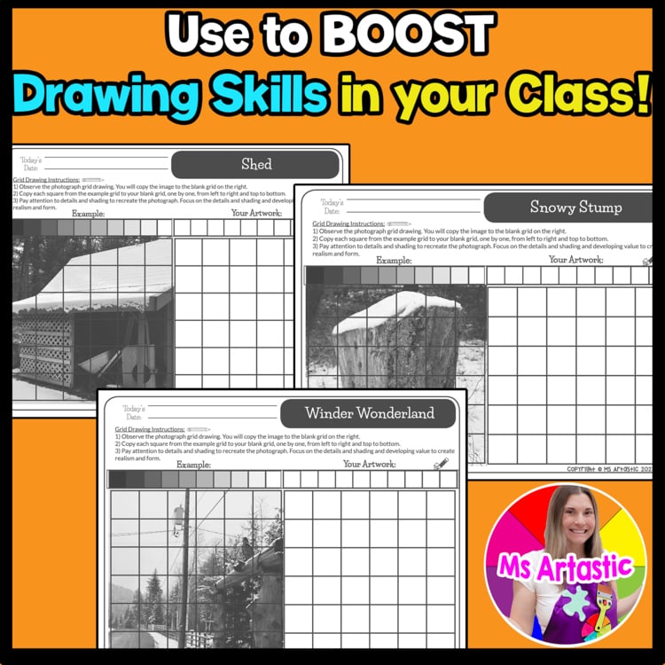 Winter Value Grid Drawing Worksheets Winter Shading and Observation Drawing Art – image 4
