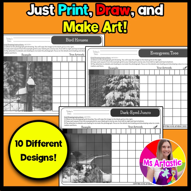 Winter Value Grid Drawing Worksheets Winter Shading and Observation Drawing Art – image 2