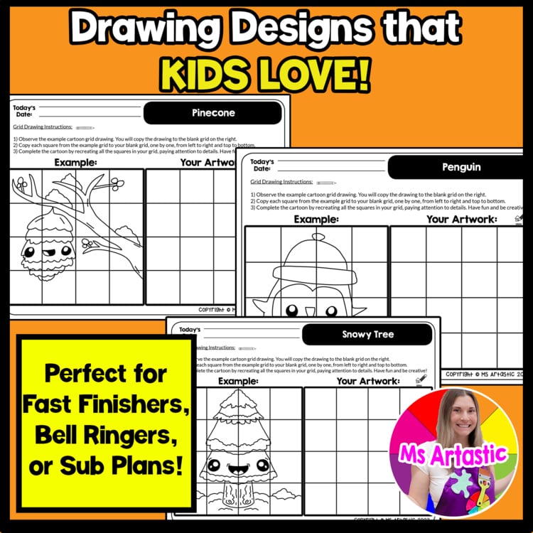 Winter Cartoon Grid Drawing Worksheets Winter Drawing Art Activities for Kids – image 3