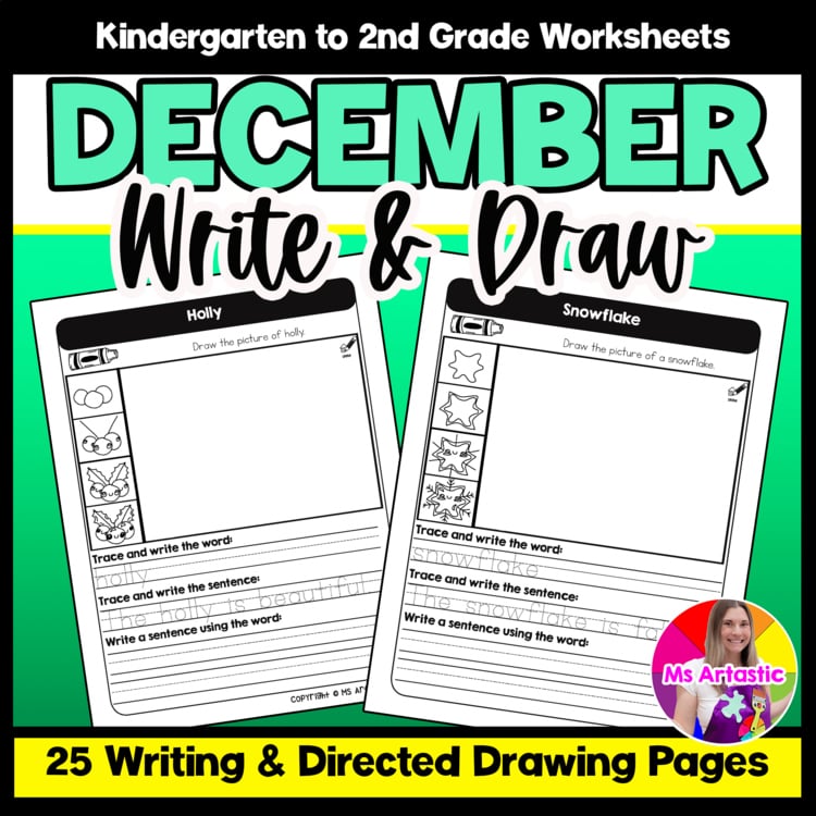 December Writing Practice Directed Drawing Winter Sentence Writing and Draw