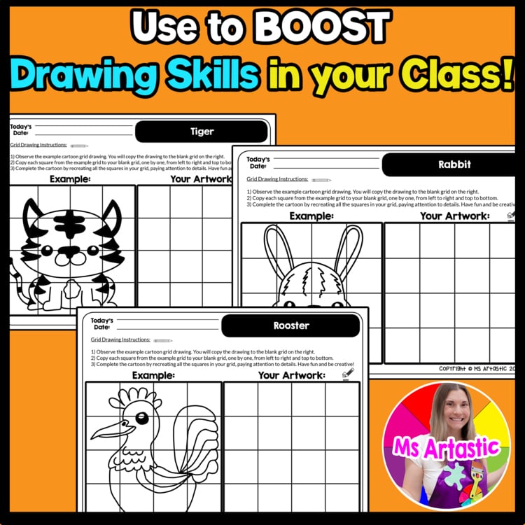 Lunar New Year Cartoon Grid Drawing Worksheets Chinese New Year Art Activity – image 4