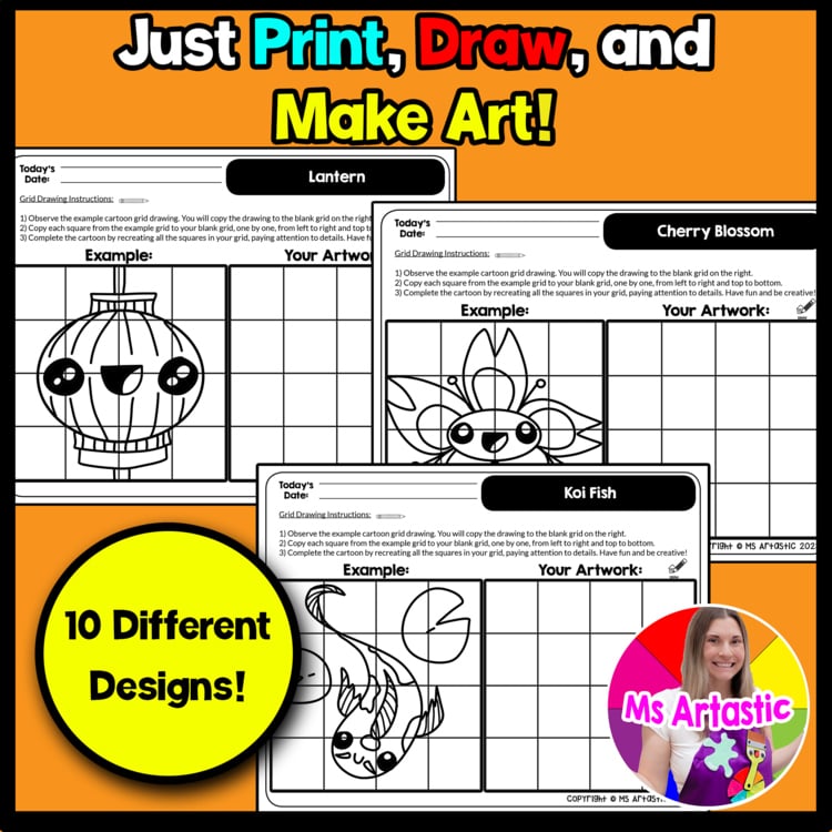 Lunar New Year Cartoon Grid Drawing Worksheets Chinese New Year Art Activity – image 2