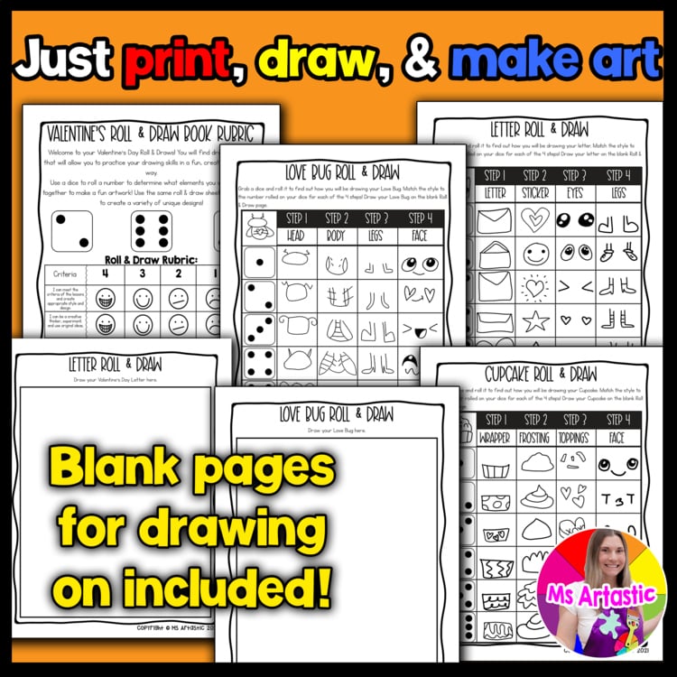 Valentine’s Day Roll and Draw Directed Drawing Activity Valentine Art Game Art – image 3