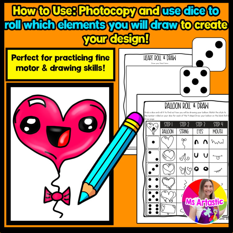 Valentine’s Day Roll and Draw Directed Drawing Activity Valentine Art Game Art – image 2