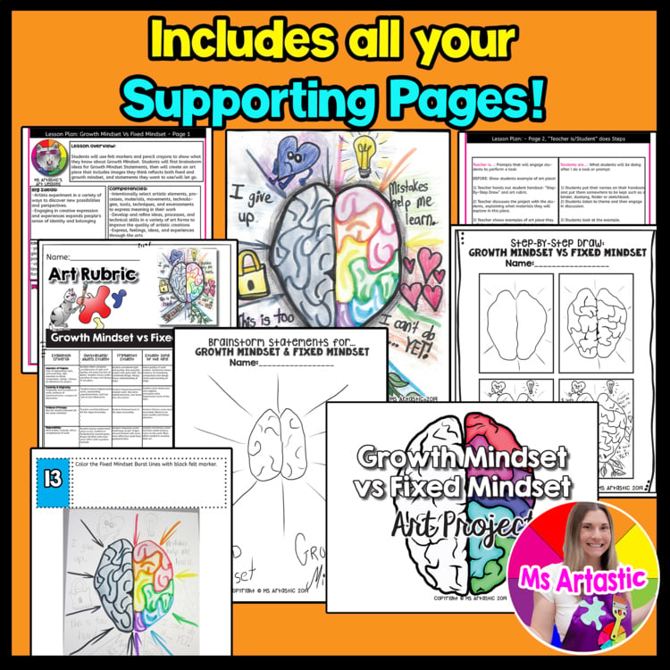 Growth Mindset Art Project Fixed Mindset Social Emotional Learning Brain Drawing – image 2