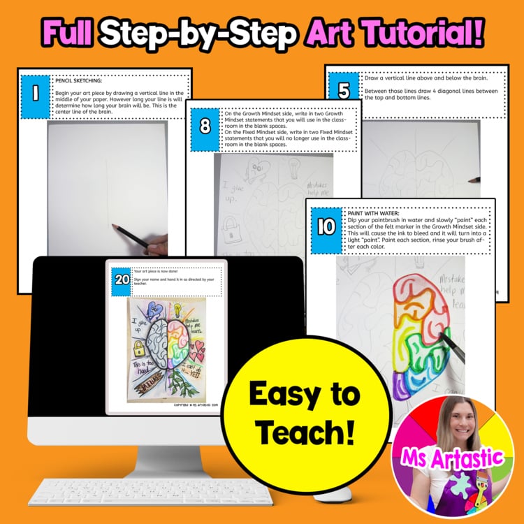 Growth Mindset Art Project Fixed Mindset Social Emotional Learning Brain Drawing – image 4