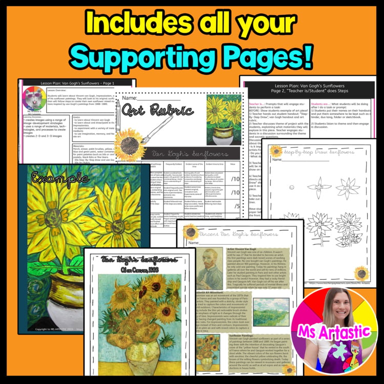 Van Gogh Sunflowers Art Lesson Van Gogh Sunflower Art Project Art Activity – image 3