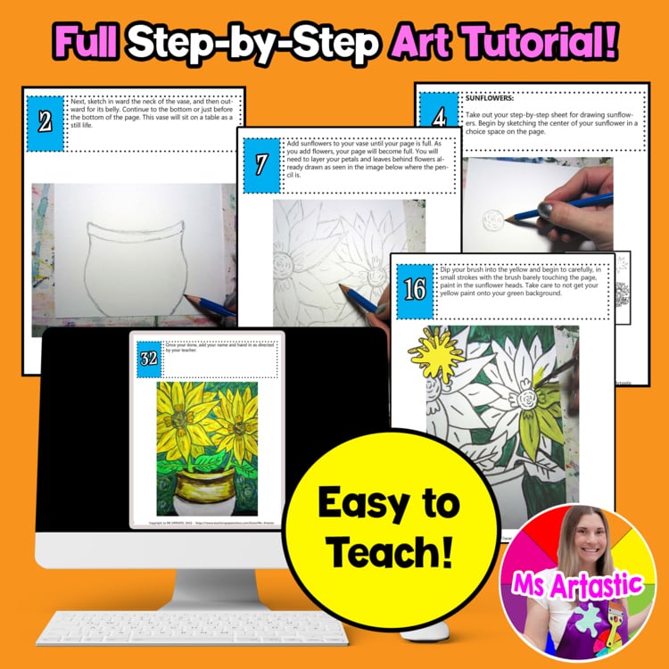 Van Gogh Sunflowers Art Lesson Van Gogh Sunflower Art Project Art Activity – image 4