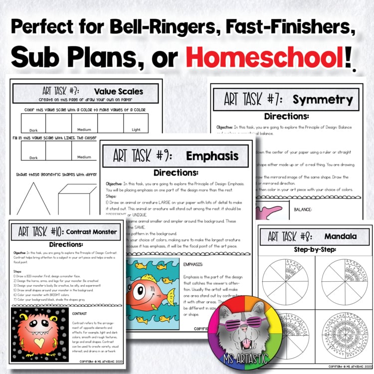 10 Art Lessons Projects Homeschool Bell Ringers Fast Finishers Art Sub Plans – image 4