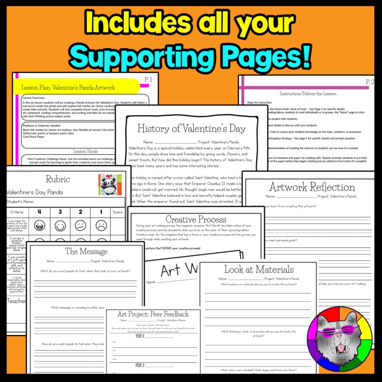 Valentines Day Panda Art Project Valentine Art Lesson with Reading Writing – image 3
