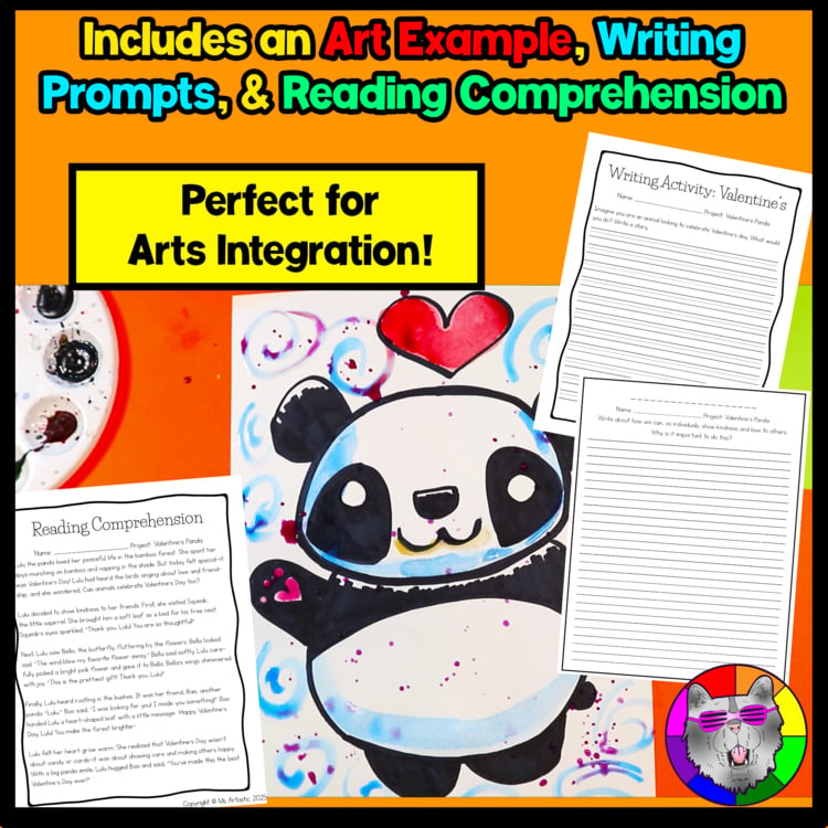 Valentines Day Panda Art Project Valentine Art Lesson with Reading Writing – image 4